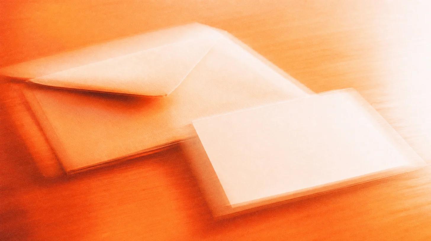 Photographie filée : une lettre et un accusé de réception posés sur un bureau, étirés par le mouvement
