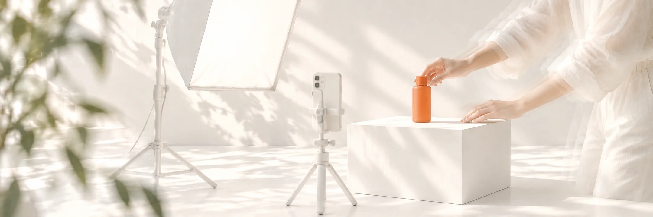 Tournage d’une publicité produit en studio, flacon orange